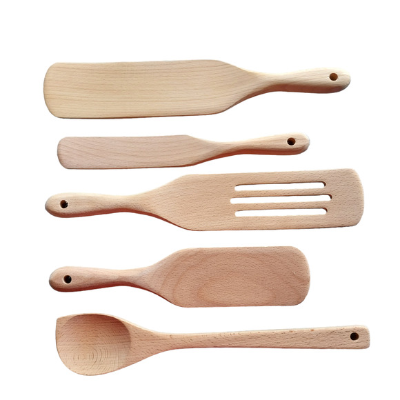 NEW NIB 5-Piece Wooden Spurtle Set Kitchen Utensils Stirring Mixing Serving - Picture 3 of 4